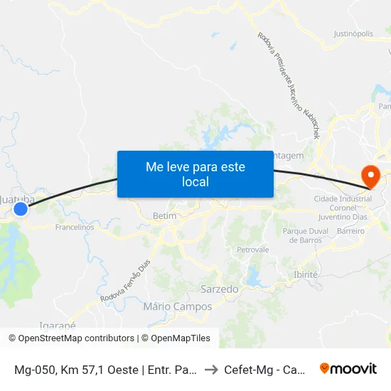 Mg-050, Km 57,1 Oeste | Entr. Para Juatuba to Cefet-Mg - Campus II map