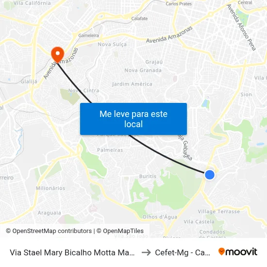 Via Stael Mary Bicalho Motta Magalhães, 355 to Cefet-Mg - Campus II map