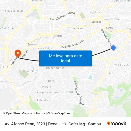 Av. Afonso Pena, 2323 | Deoesp to Cefet-Mg - Campus II map