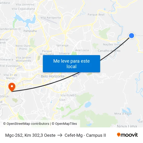 Mgc-262, Km 302,3 Oeste to Cefet-Mg - Campus II map