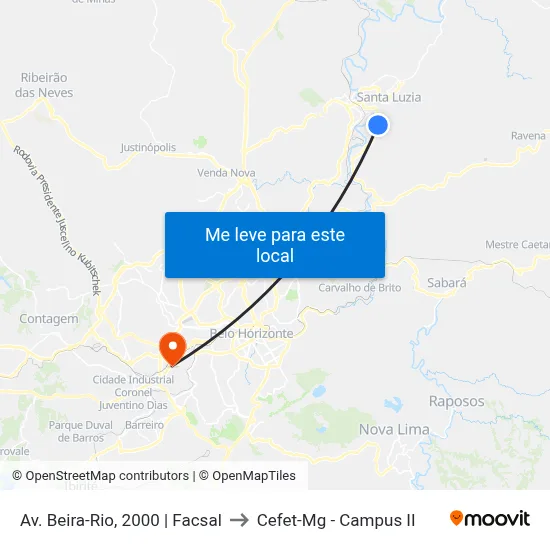 Av. Beira-Rio, 2000 | Facsal to Cefet-Mg - Campus II map