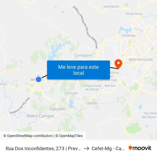 Rua Dos Inconfidentes, 273 | Previdência Social to Cefet-Mg - Campus II map
