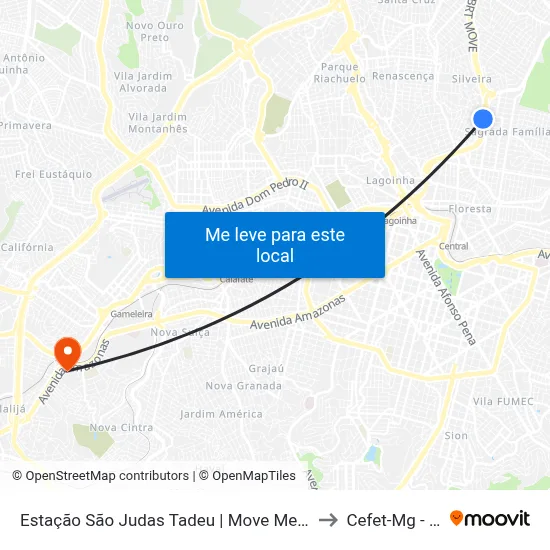 Estação São Judas Tadeu | Move Metropolitano - Sentido Centro to Cefet-Mg - Campus II map