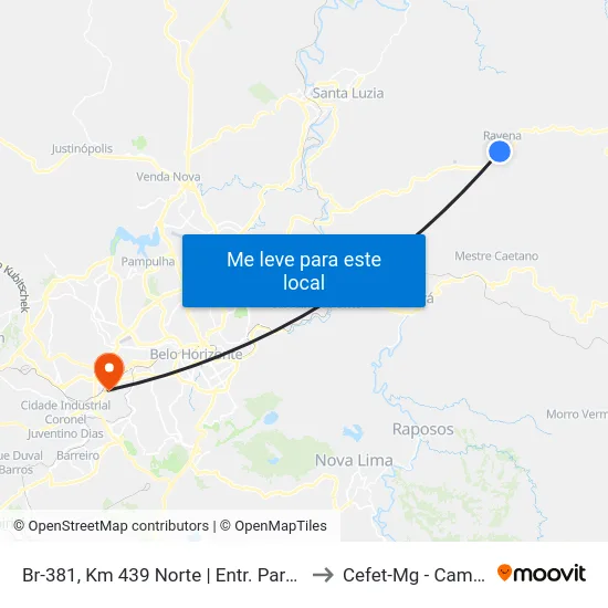 Br-381, Km 439 Norte | Entr. Para Ravena to Cefet-Mg - Campus II map