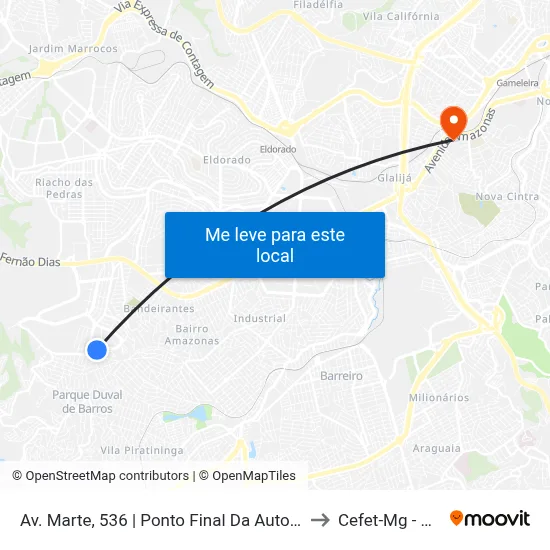 Av. Marte, 536 | Ponto Final Da Autotrans Duval De Barros to Cefet-Mg - Campus II map