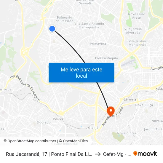 Rua Jacarandá, 17 | Ponto Final Da Linha 2110 No Jardim Laguna to Cefet-Mg - Campus II map