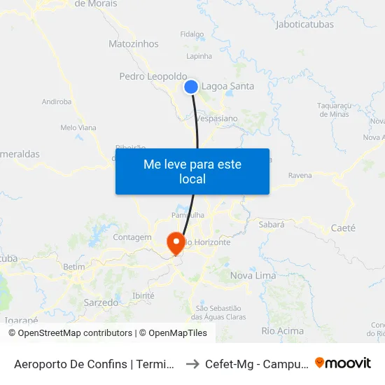 Aeroporto De Confins | Terminal 3 to Cefet-Mg - Campus II map