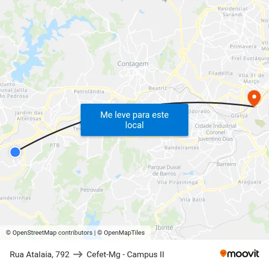 Rua Atalaia, 792 to Cefet-Mg - Campus II map