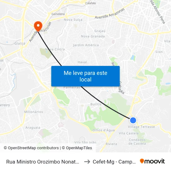Rua Ministro Orozimbo Nonato, 102 to Cefet-Mg - Campus II map