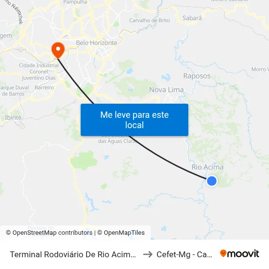 Terminal Rodoviário De Rio Acima | Embarque to Cefet-Mg - Campus II map