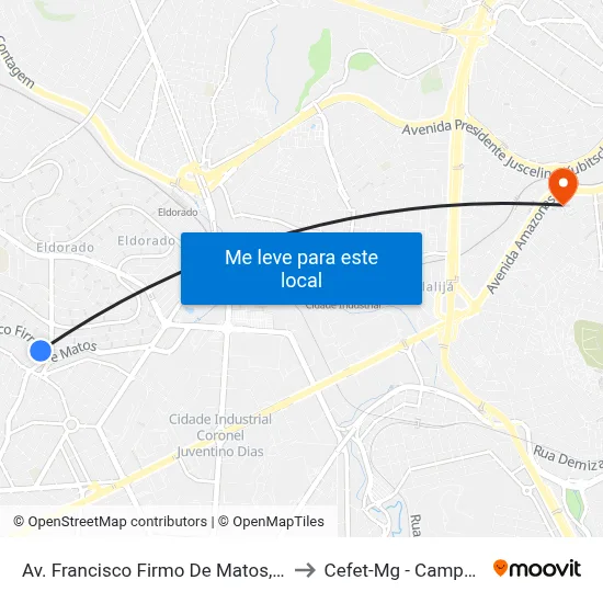 Av. Francisco Firmo De Matos, 100 to Cefet-Mg - Campus II map