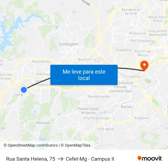 Rua Santa Helena, 75 to Cefet-Mg - Campus II map