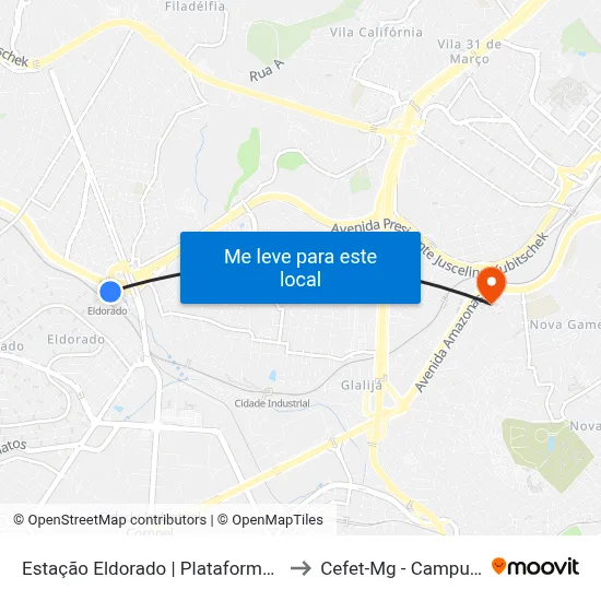 Estação Eldorado | Plataforma C3 to Cefet-Mg - Campus II map