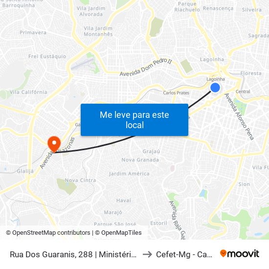 Rua Dos Guaranis, 288 | Ministério Da Saúde 3 to Cefet-Mg - Campus II map