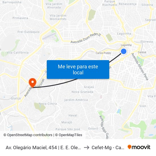 Av. Olegário Maciel, 454 | E. E. Olegário Maciel 2 to Cefet-Mg - Campus II map