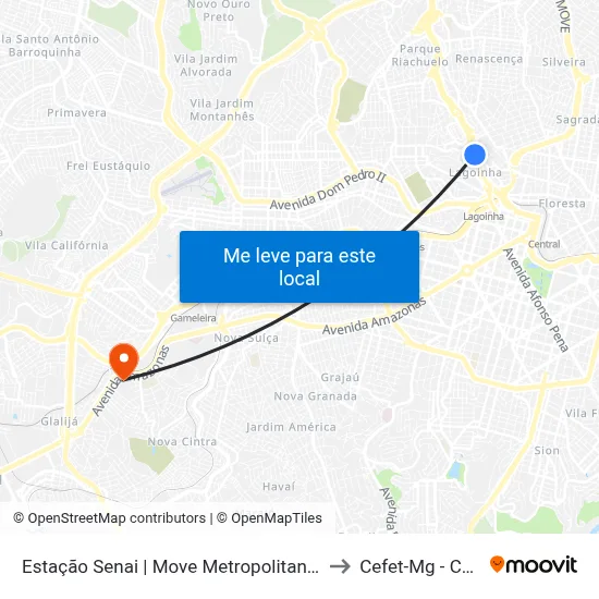 Estação Senai | Move Metropolitano - Sentido Bairro to Cefet-Mg - Campus II map