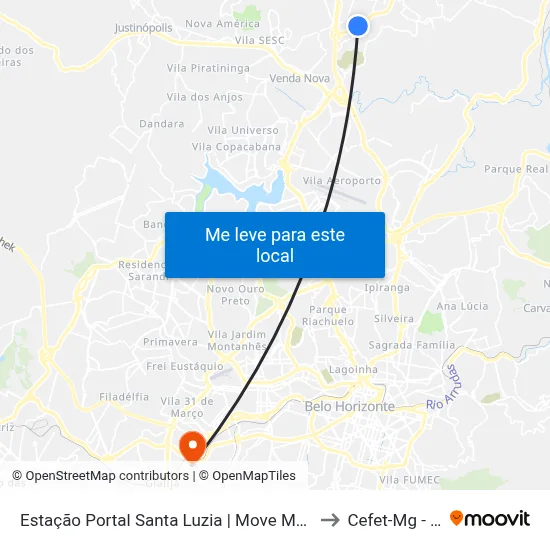 Estação Portal Santa Luzia | Move Metropolitano - Sentido Centro to Cefet-Mg - Campus II map