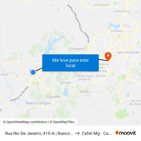 Rua Rio De Janeiro, 410-A | Banco Itaú/Mobral to Cefet-Mg - Campus II map