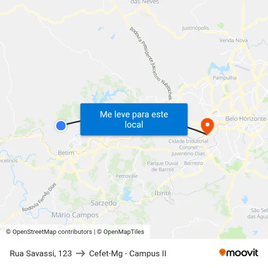 Rua Savassi, 123 to Cefet-Mg - Campus II map