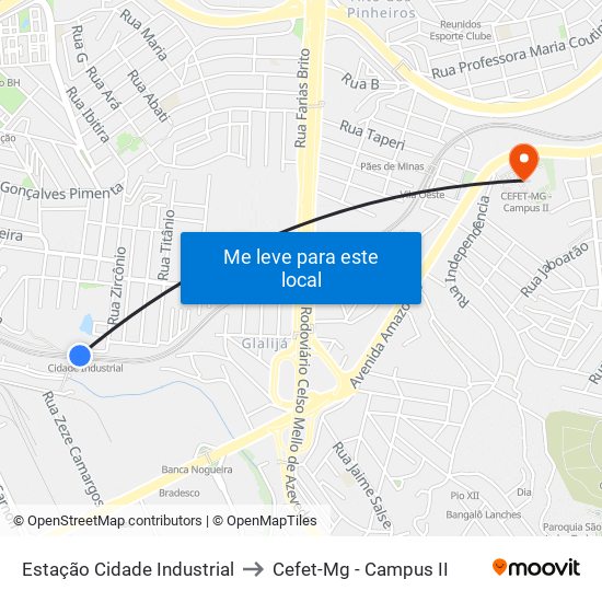 Estação Cidade Industrial to Cefet-Mg - Campus II map