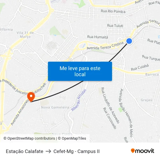 Estação Calafate to Cefet-Mg - Campus II map