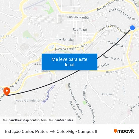 Estação Carlos Prates to Cefet-Mg - Campus II map