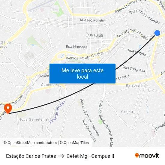 Estação Carlos Prates to Cefet-Mg - Campus II map