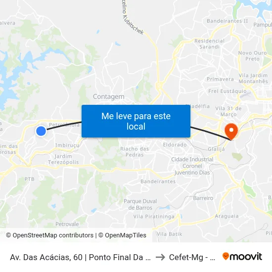 Av. Das Acácias, 60 | Ponto Final Da Linha 7410 No Imbiruçu to Cefet-Mg - Campus II map