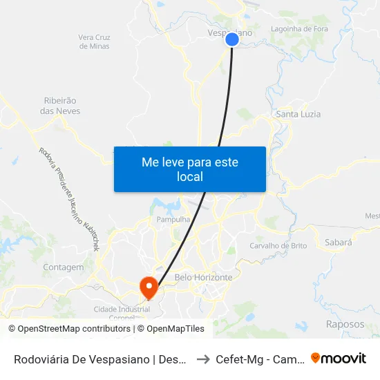 Rodoviária De Vespasiano | Desembarque to Cefet-Mg - Campus II map
