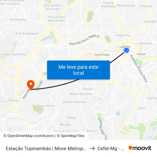 Estação Tupinambás | Move Metropolitano - Plataforma 2 A to Cefet-Mg - Campus II map
