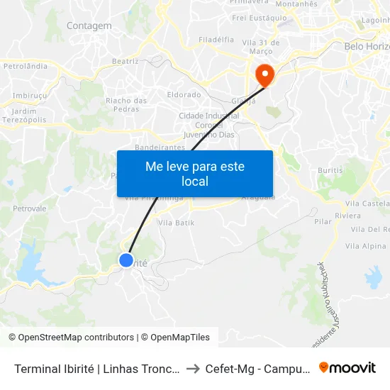 Terminal Ibirité | Linhas Troncais to Cefet-Mg - Campus II map