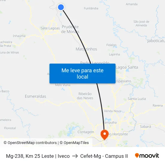 Mg-238, Km 25 Leste | Iveco to Cefet-Mg - Campus II map