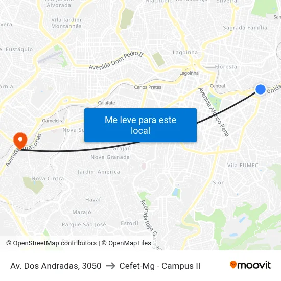 Av. Dos Andradas, 3050 to Cefet-Mg - Campus II map