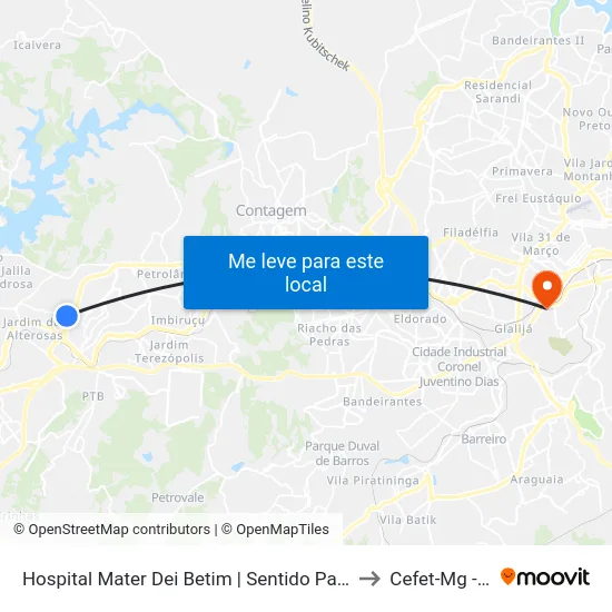 Hospital Mater Dei Betim | Sentido Parque Das Acácias/Vila Cristina to Cefet-Mg - Campus II map