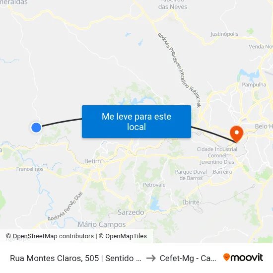 Rua Montes Claros, 505 | Sentido Centro Betim to Cefet-Mg - Campus II map