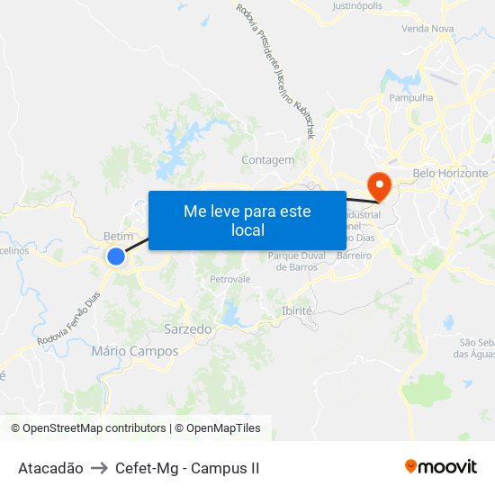 Atacadão to Cefet-Mg - Campus II map