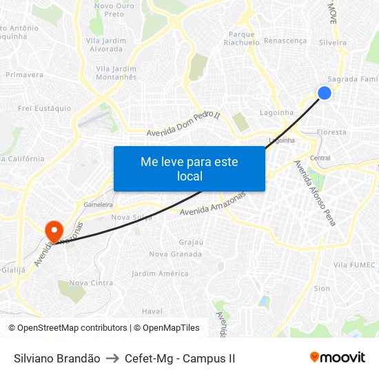 Silviano Brandão to Cefet-Mg - Campus II map