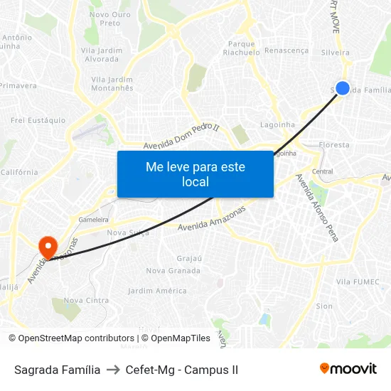 Sagrada Família to Cefet-Mg - Campus II map