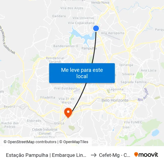 Estação Pampulha | Embarque Linhas Alimentadoras to Cefet-Mg - Campus II map