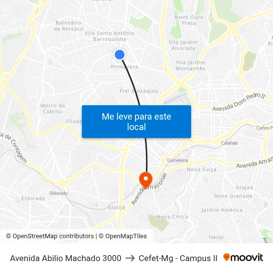 Avenida Abilio Machado 3000 to Cefet-Mg - Campus II map