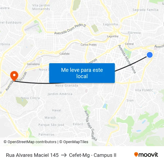 Rua Alvares Maciel 145 to Cefet-Mg - Campus II map