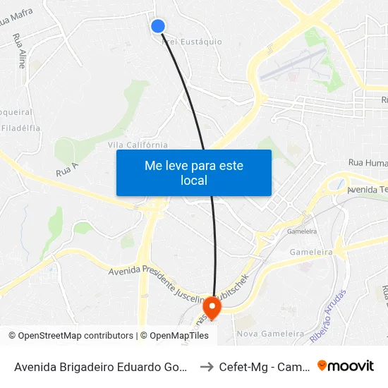 Avenida Brigadeiro Eduardo Gomes 1236 to Cefet-Mg - Campus II map