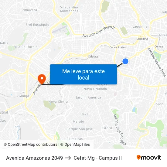 Avenida Amazonas 2049 to Cefet-Mg - Campus II map
