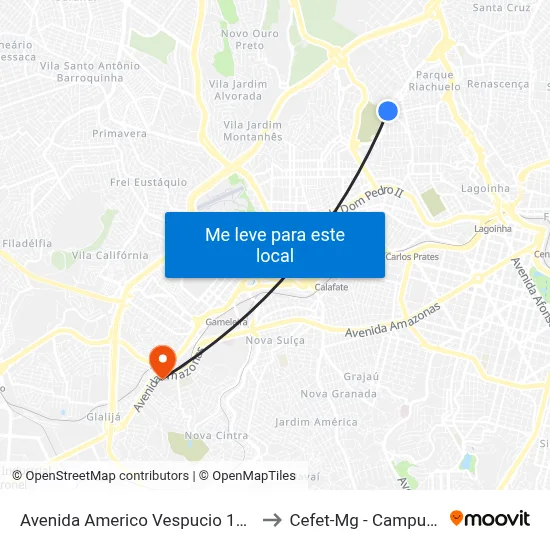 Avenida Americo Vespucio 1271 to Cefet-Mg - Campus II map