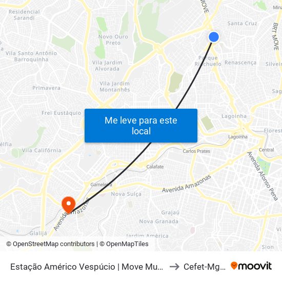 Estação Américo Vespúcio | Move Municipal - Plataforma A1 - Sentido Centro to Cefet-Mg - Campus II map