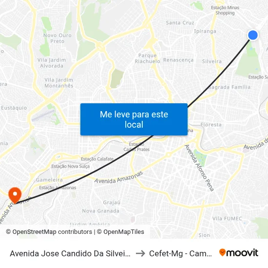 Avenida Jose Candido Da Silveira 2115 to Cefet-Mg - Campus II map