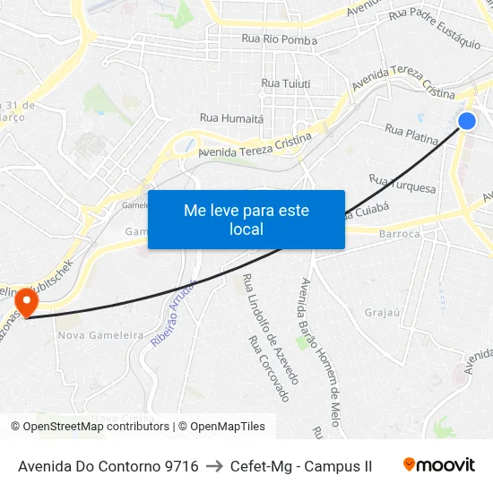 Avenida Do Contorno 9716 to Cefet-Mg - Campus II map
