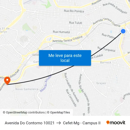 Avenida Do Contorno 10021 to Cefet-Mg - Campus II map