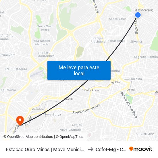 Estação Ouro Minas | Move Municipal - Sentido Centro to Cefet-Mg - Campus II map