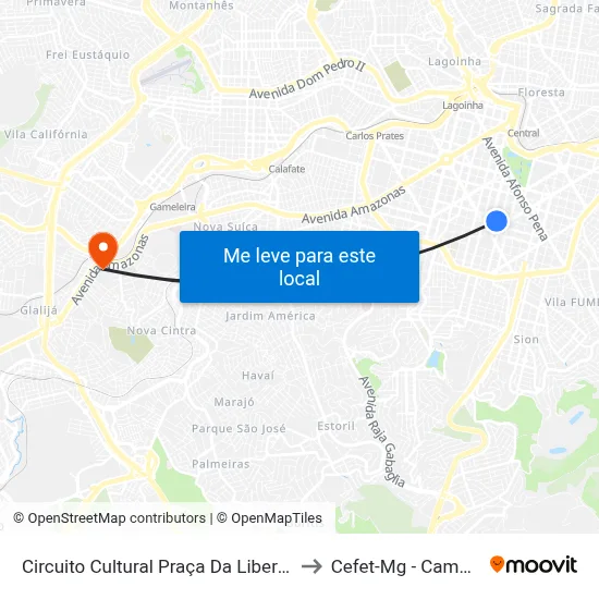 Circuito Cultural Praça Da Liberdade 2 to Cefet-Mg - Campus II map